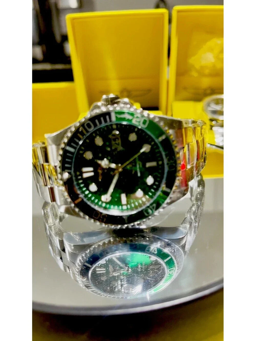 Invicta Pro Diver Men’s Green Dial Sprite Black Bezel Stainless Steel Watch